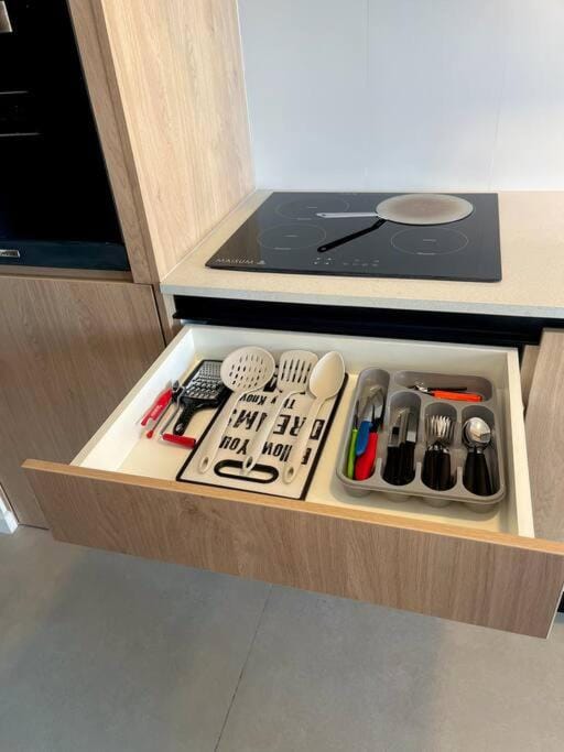 Kitchen or kitchenette, stove
