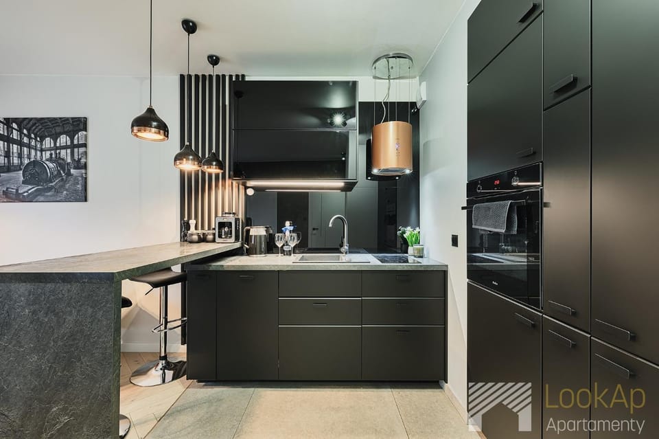 Kitchen or kitchenette, stove
