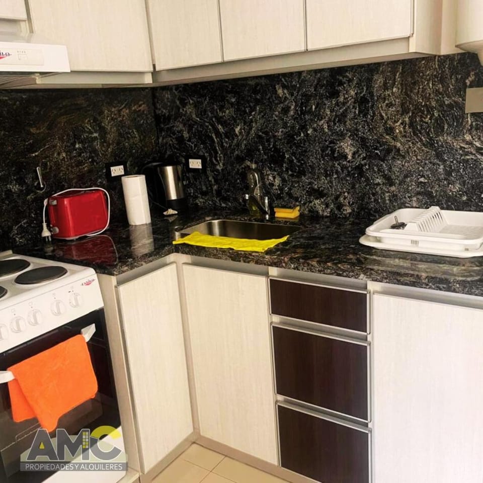 Kitchen or kitchenette, stove
