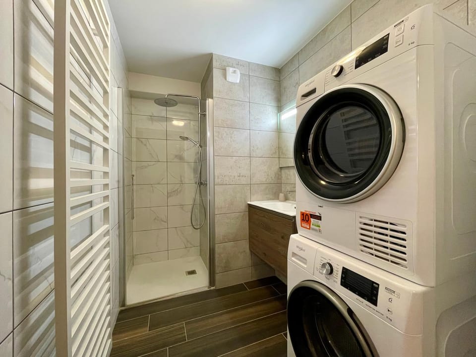 Bathroom, washing machine, dryer