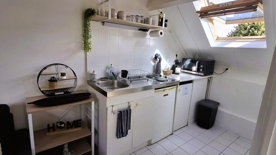 Kitchen or kitchenette, microwave, stove