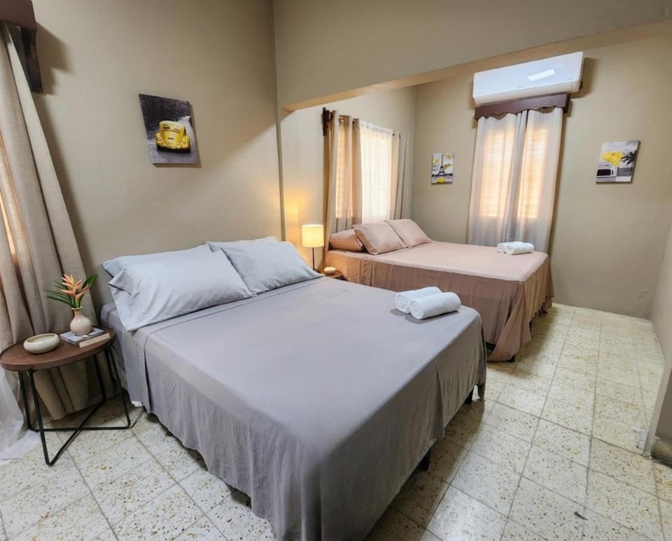 Bed, Photo of the whole room, Bedroom, towels, air conditioner