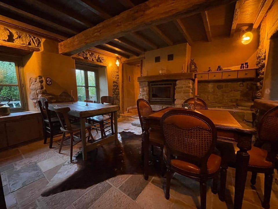 Dining area, fireplace