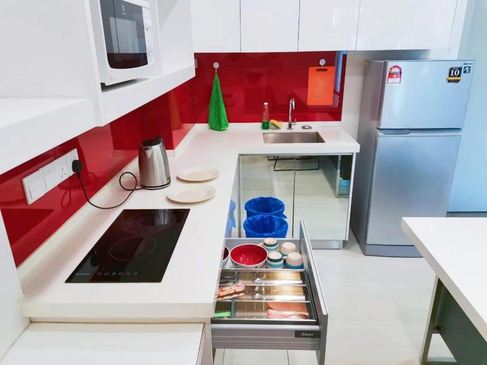 Kitchen or kitchenette, stove