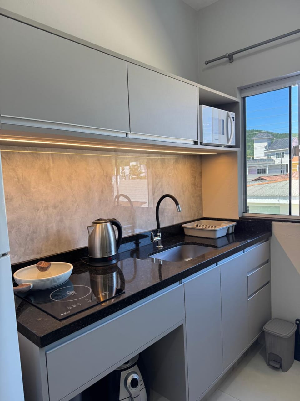 Kitchen or kitchenette, stove