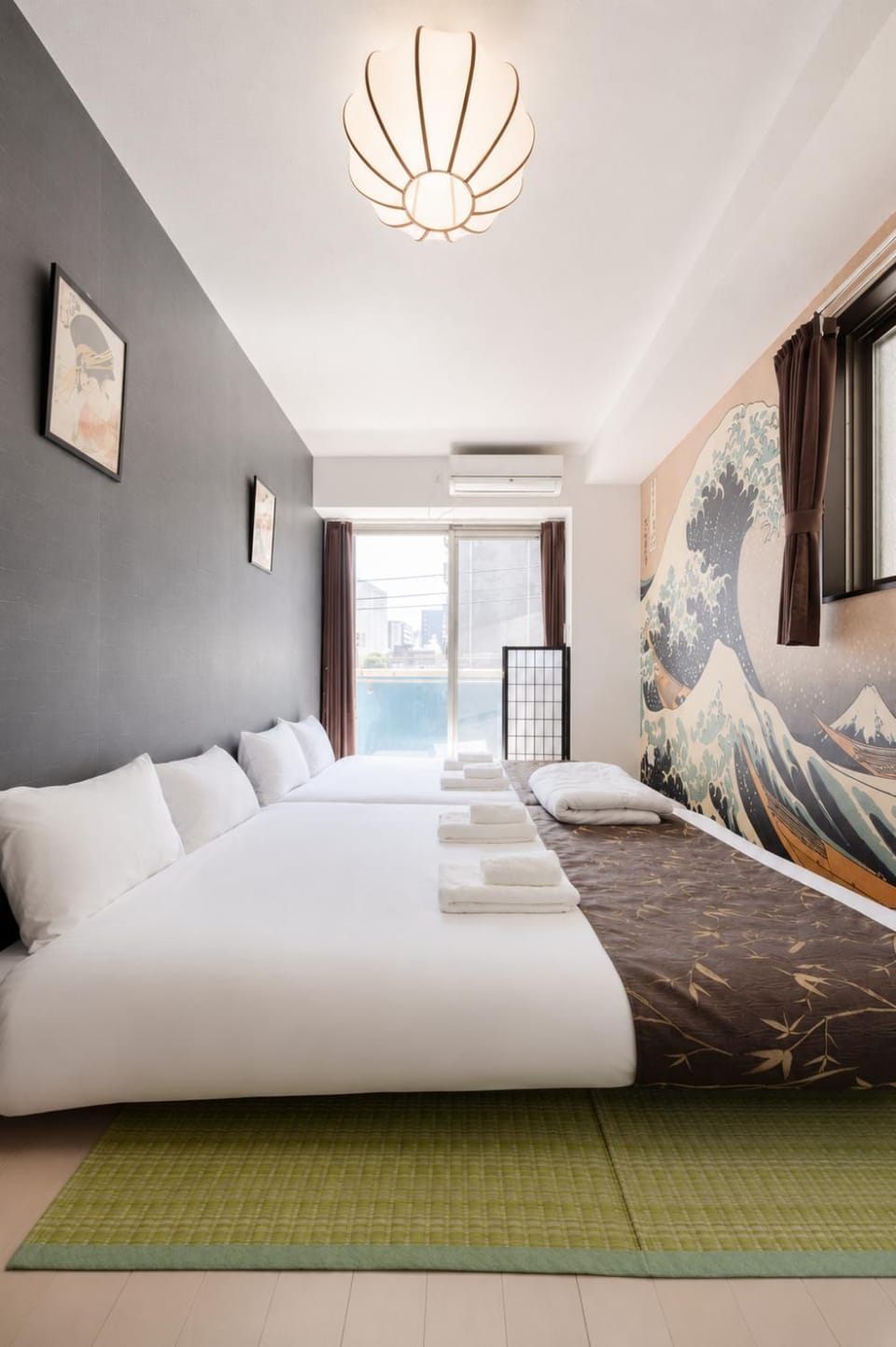 Bed, Bedroom, towels, air conditioner