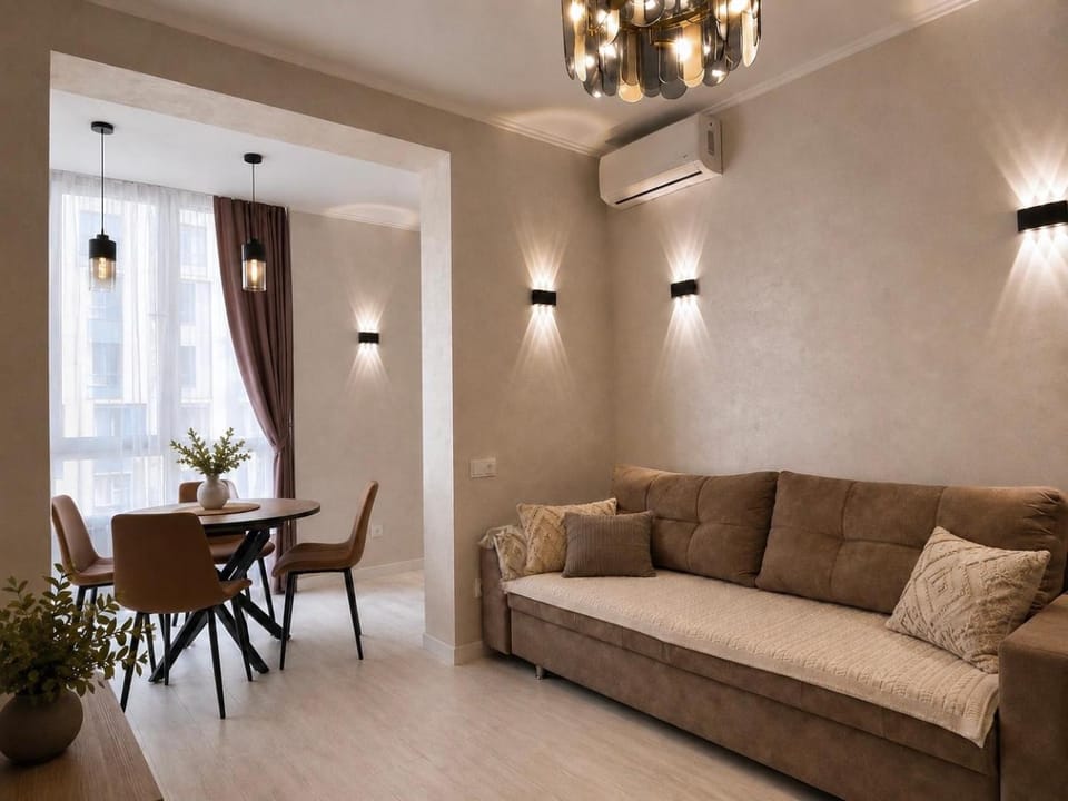 Living room, Seating area, Dining area, air conditioner
