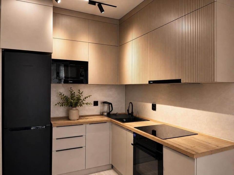 Kitchen or kitchenette, stove