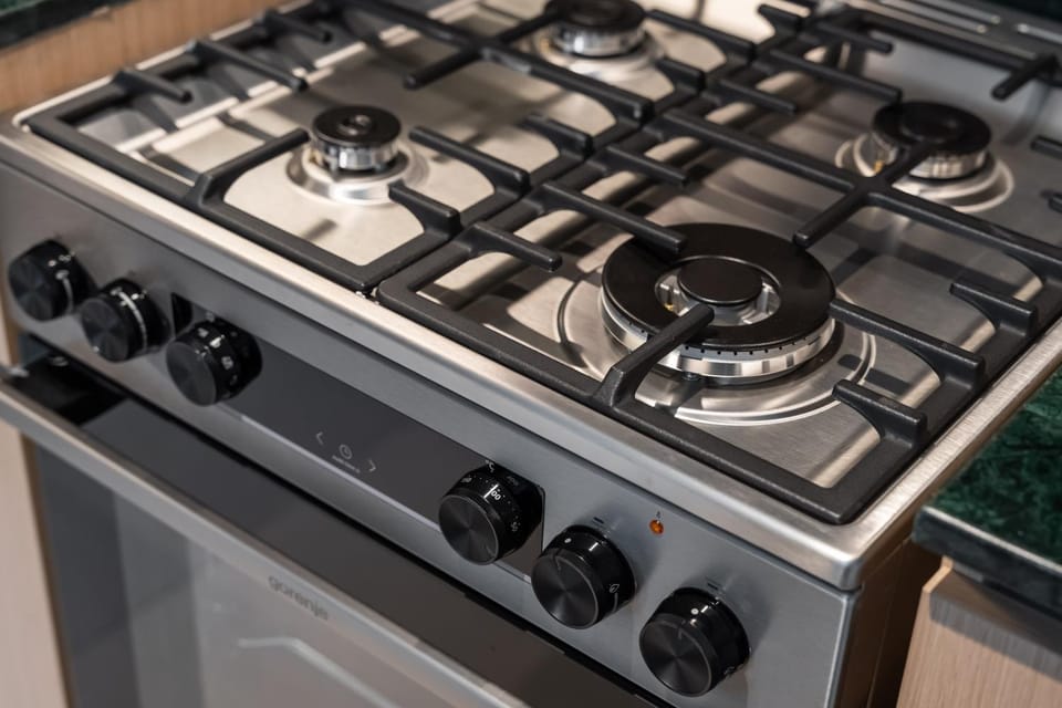 Kitchen or kitchenette, stove