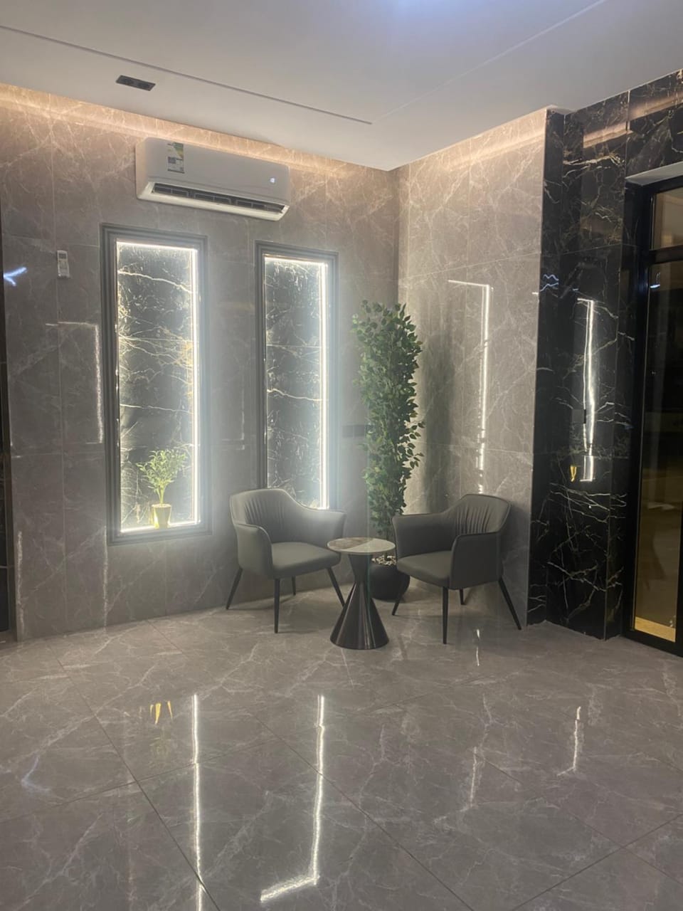 Seating area, elevator