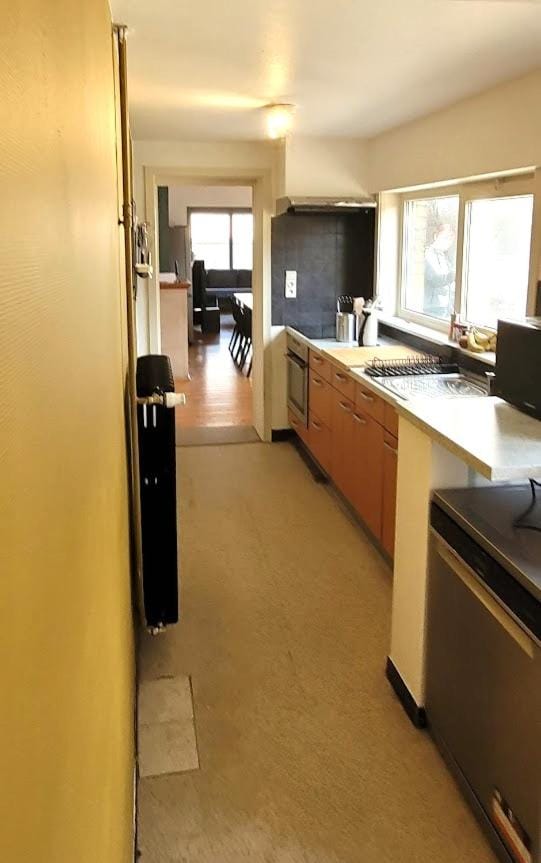 Kitchen or kitchenette, dishwasher, stove