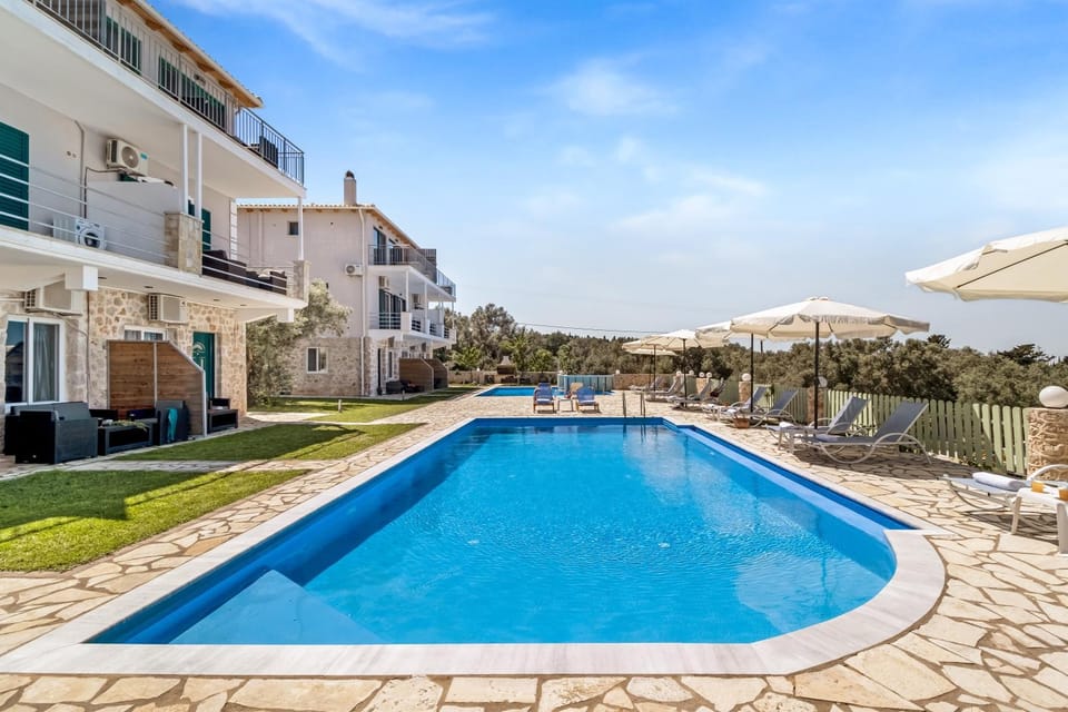 Property building, Living room, Swimming pool