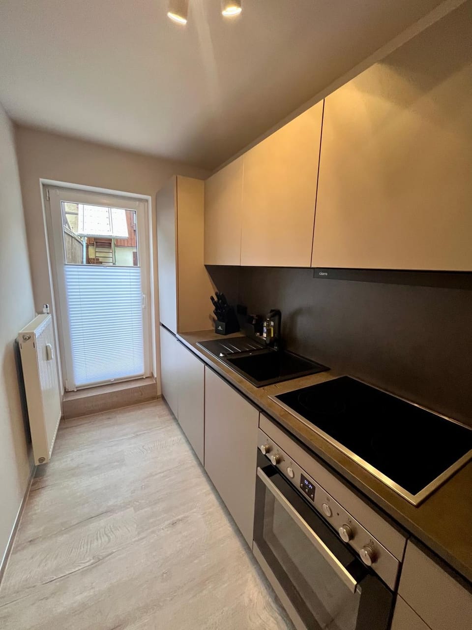 Kitchen or kitchenette, stove