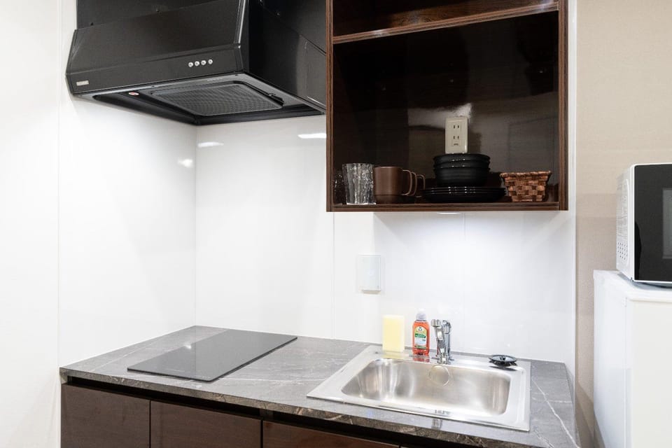 Kitchen or kitchenette, stove