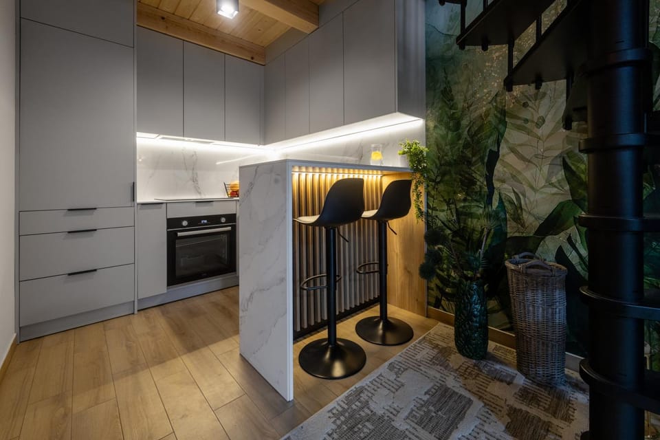 Kitchen or kitchenette, oven, stove