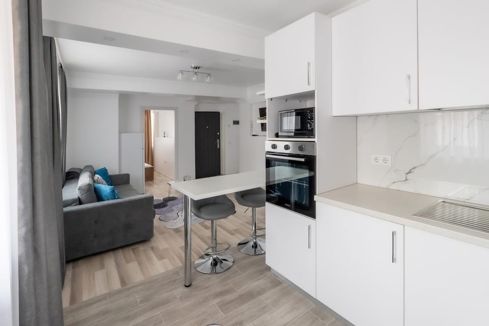 Kitchen or kitchenette, Living room, Seating area, Dining area, oven