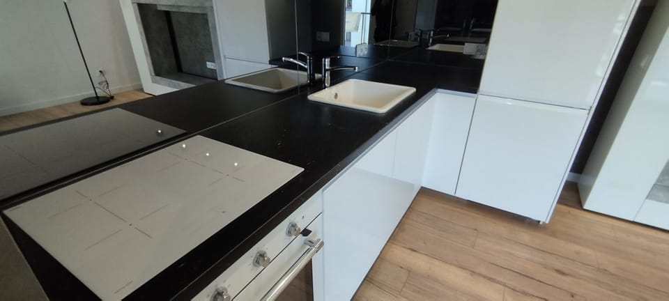 Kitchen or kitchenette, stove