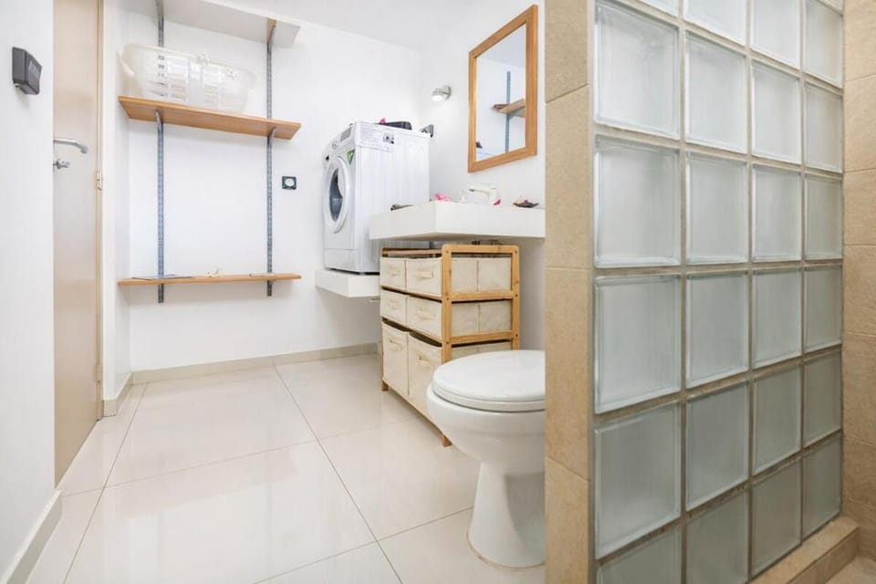 Shower, Bathroom, storage, towels, washing machine