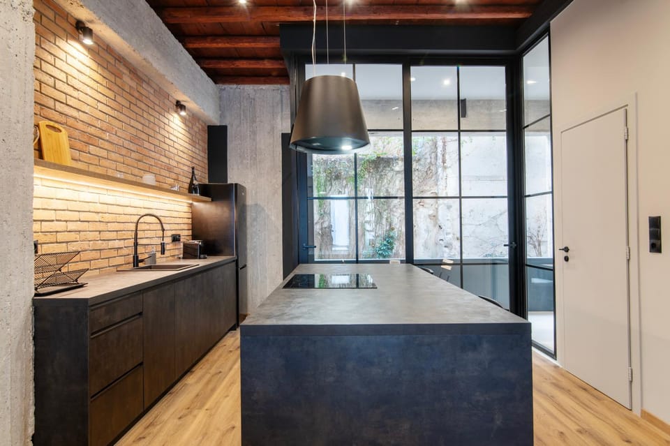 Kitchen or kitchenette, stove