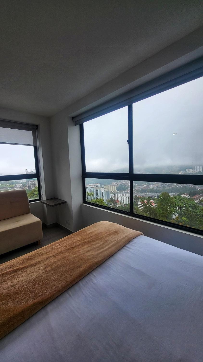 Bed, Natural landscape, Photo of the whole room, Bedroom, Mountain view