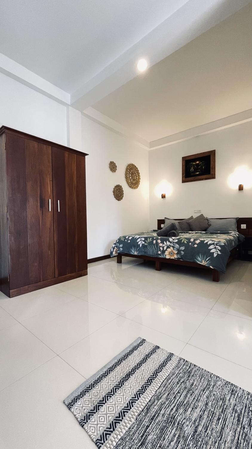 Bed, wardrobe