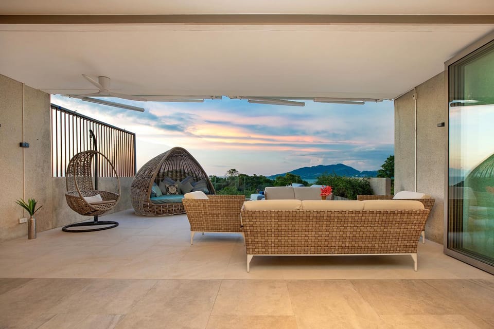 Patio, Living room, Seating area, Sea view