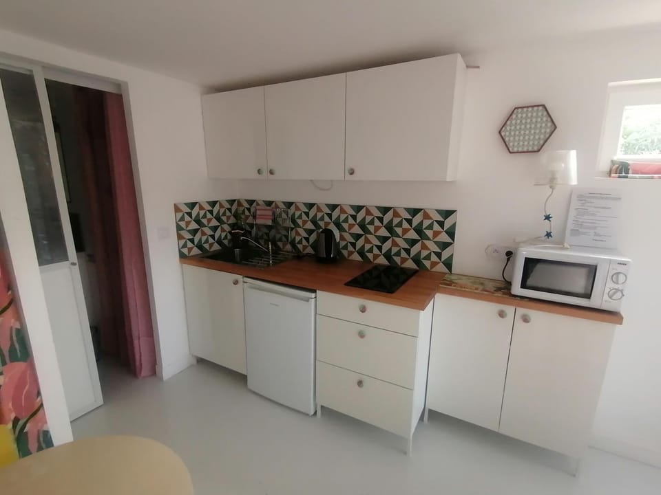 Kitchen or kitchenette, microwave