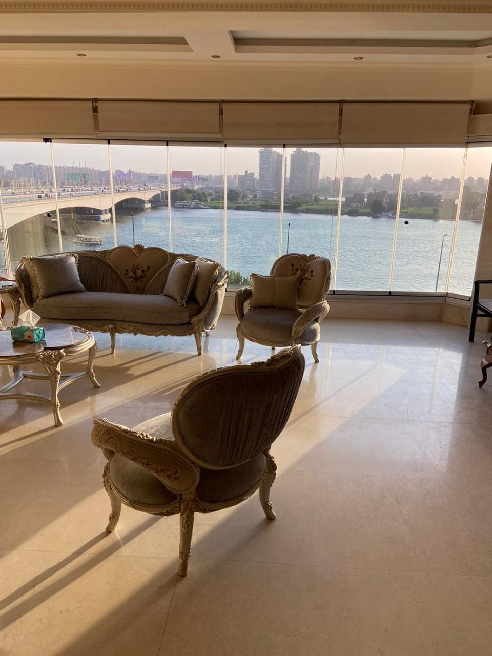 Natural landscape, Living room, Seating area, River view