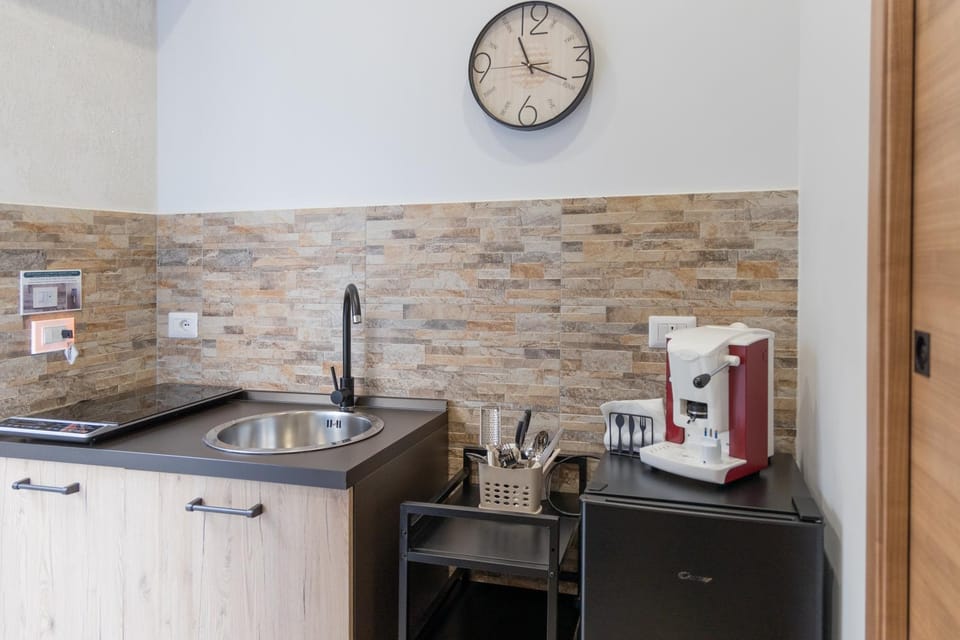 Kitchen or kitchenette, stove