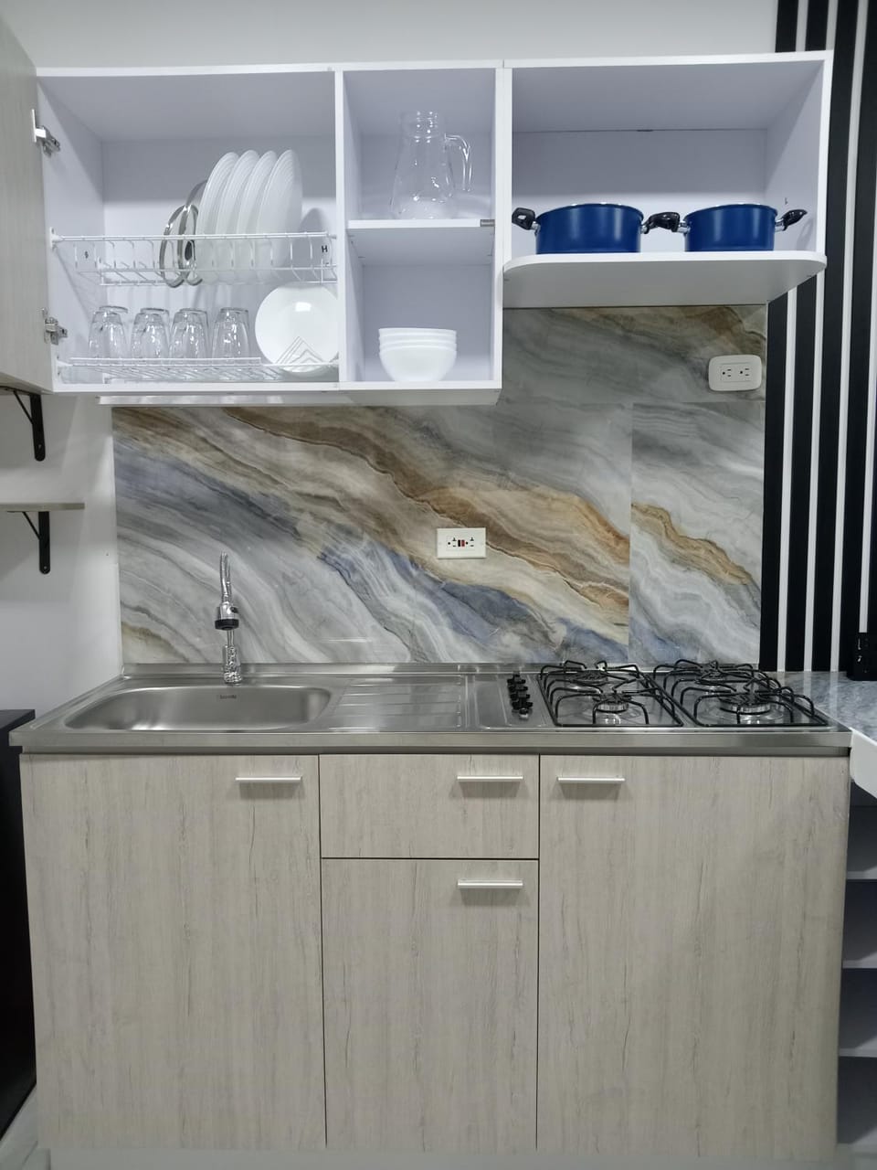 Kitchen or kitchenette, stove