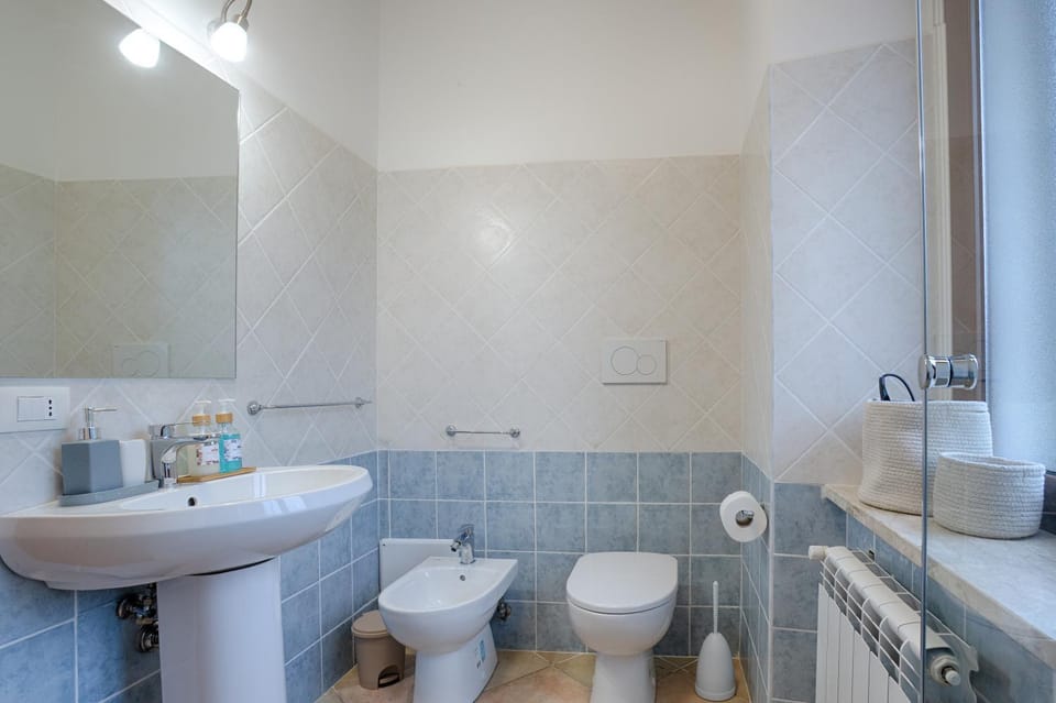 Shower, Toilet, bidet, hair dryier, heating, towels