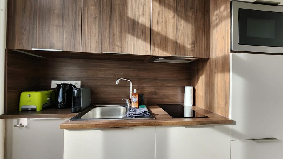 Kitchen or kitchenette, dishwasher, stove, toaster