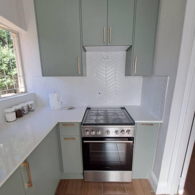 Kitchen or kitchenette, stove