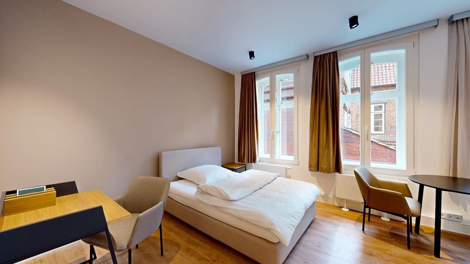 Bed, Living room, Seating area