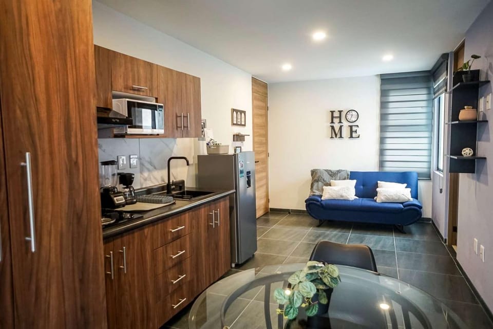 Kitchen or kitchenette, Living room, Dining area, stove