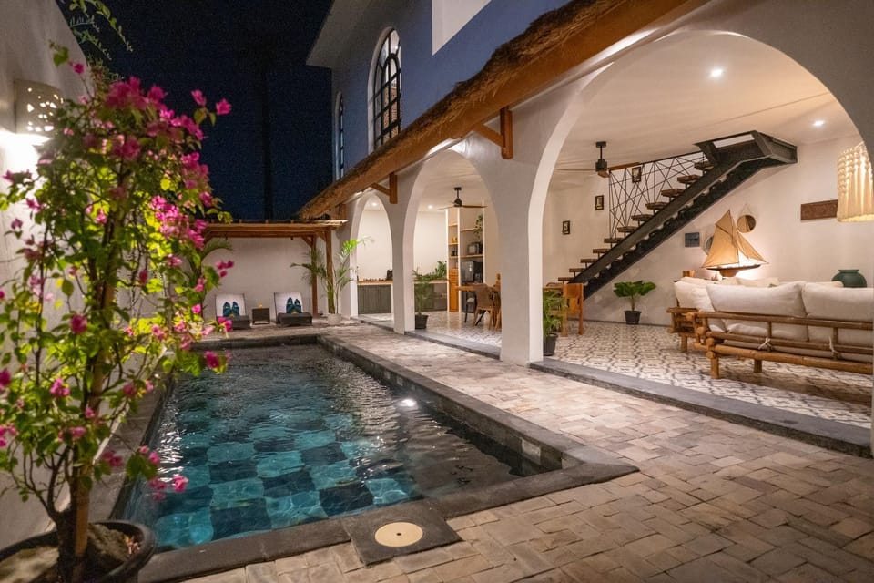 Property building, Night, Pool view, Swimming pool