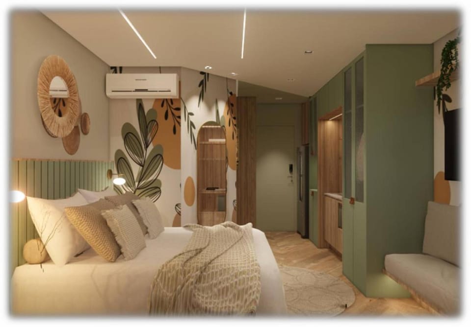 Bed, Living room, Photo of the whole room, Seating area, Bedroom, wardrobe, air conditioner