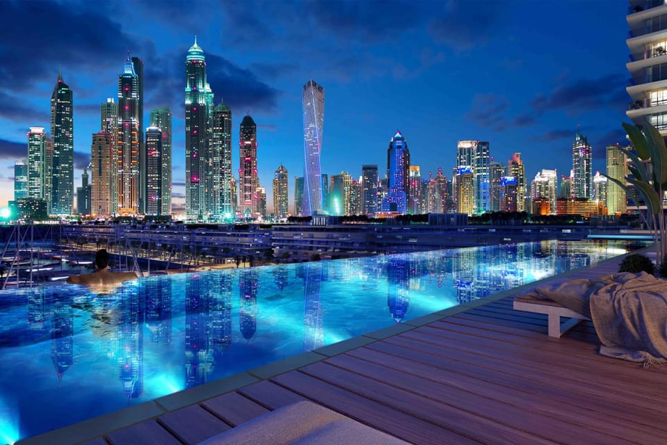 Night, City view, Pool view, Swimming pool