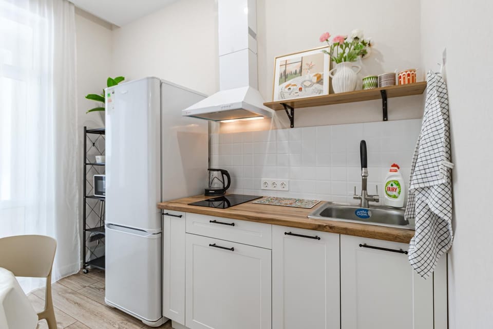 Kitchen or kitchenette, stove