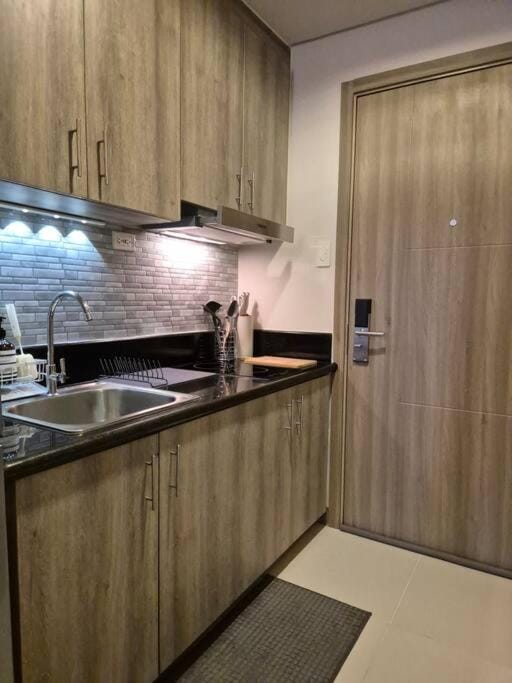 Kitchen or kitchenette, stove