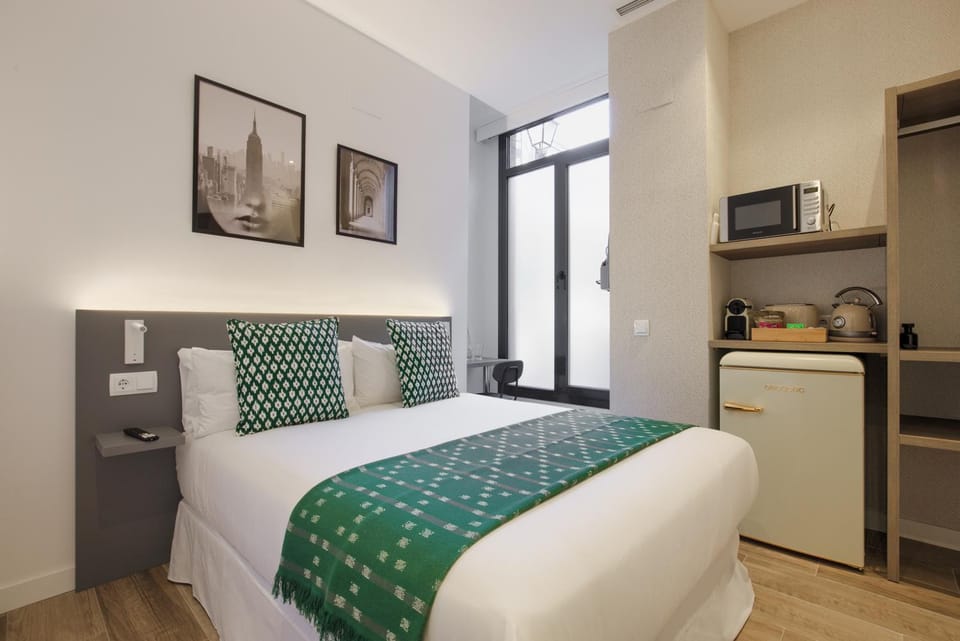 Bed, Bedroom, microwave, toaster