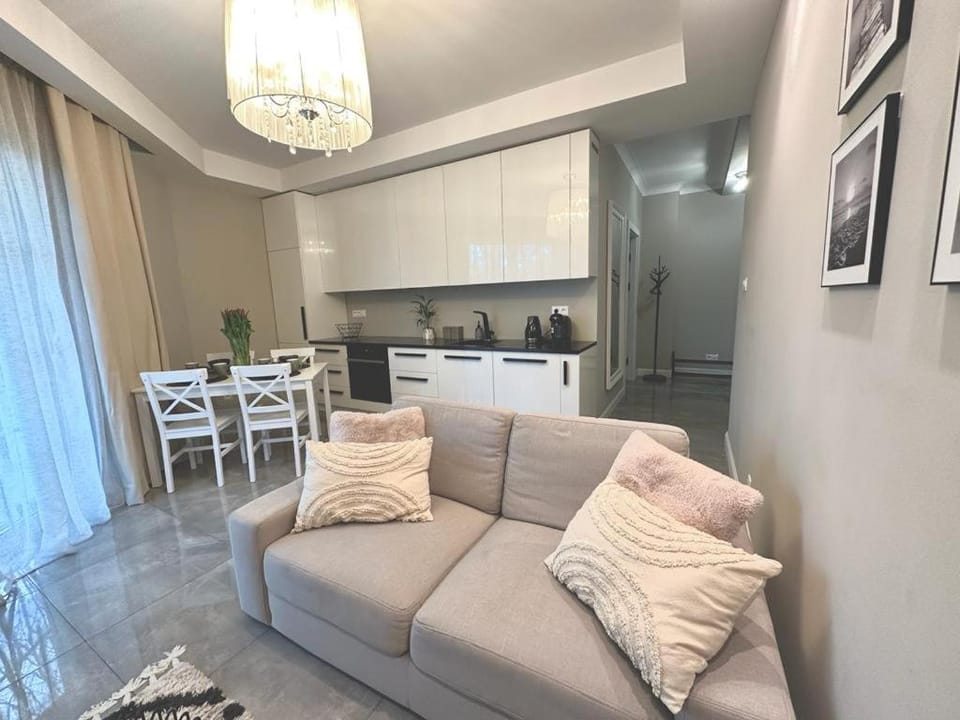 Kitchen or kitchenette, Living room, Seating area, Dining area