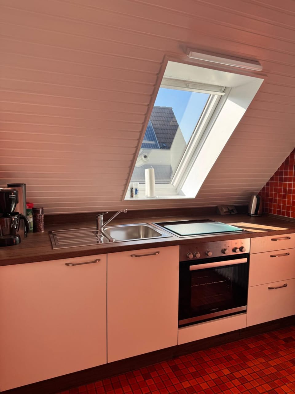 Kitchen or kitchenette, stove