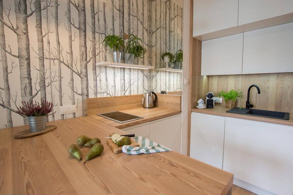 Kitchen or kitchenette, stove