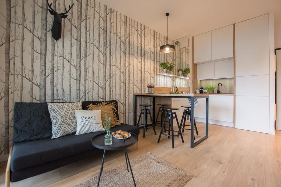 Kitchen or kitchenette, Living room, Seating area