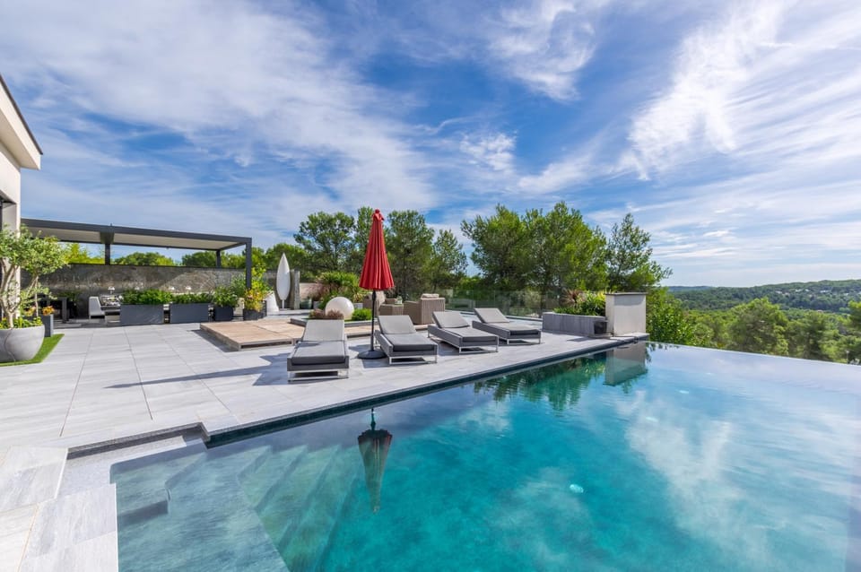 Property building, Living room, Swimming pool