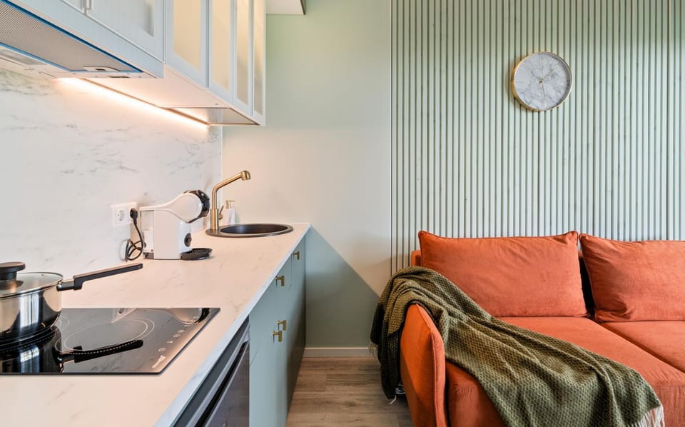 Kitchen or kitchenette, stove