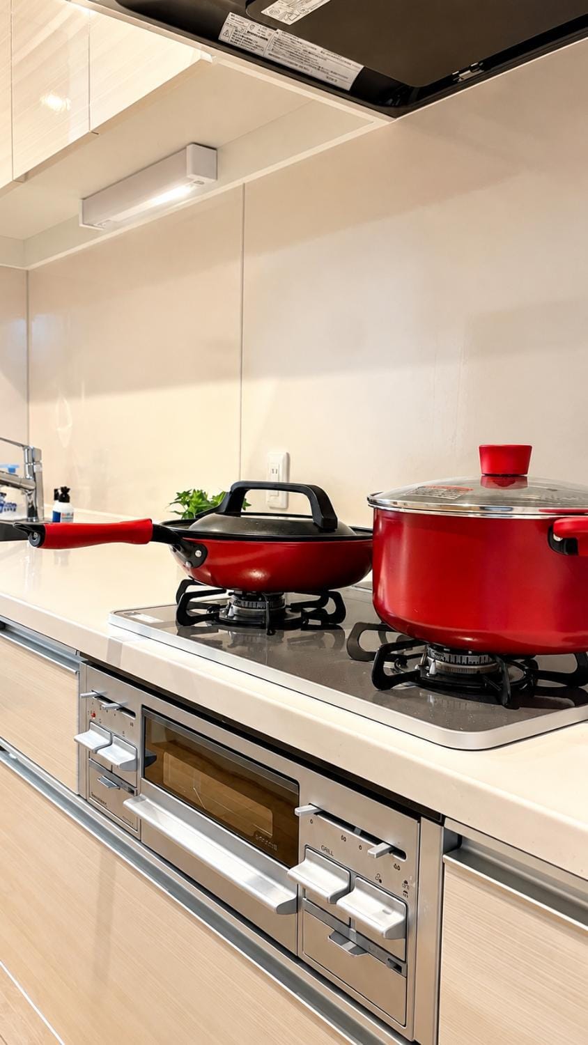 Kitchen or kitchenette, stove
