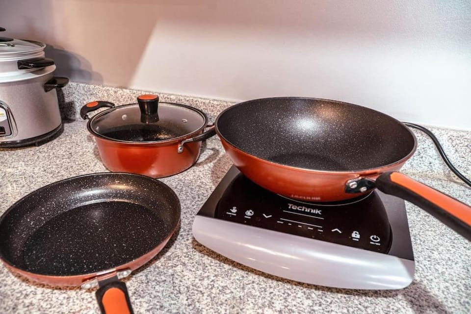 Kitchen or kitchenette, stove