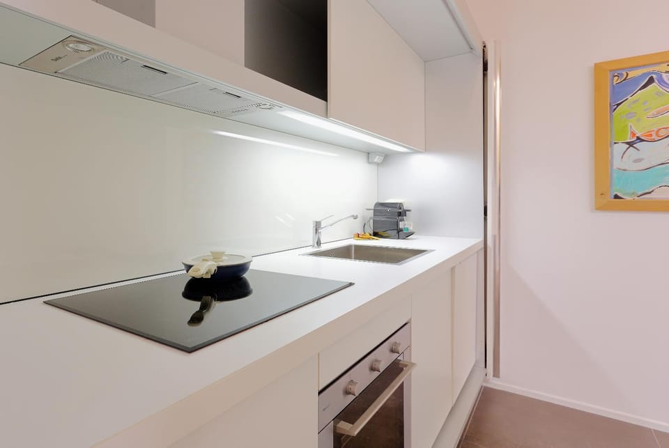 Kitchen or kitchenette, stove
